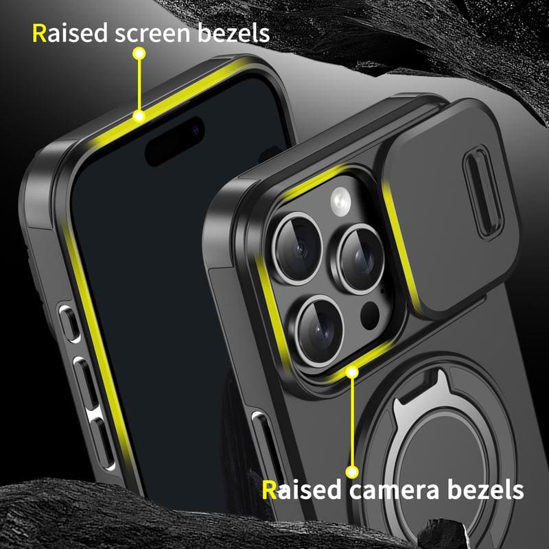 Military-Grade Shockproof Magnetic Case with Camera Slide & 360° Kickstand Ring