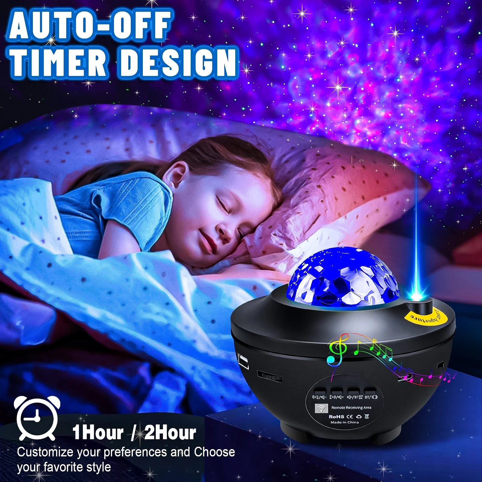 Galaxy Star Projector – Night Light with Bluetooth Music & Ocean Waves – Perfect Gift for Kids
