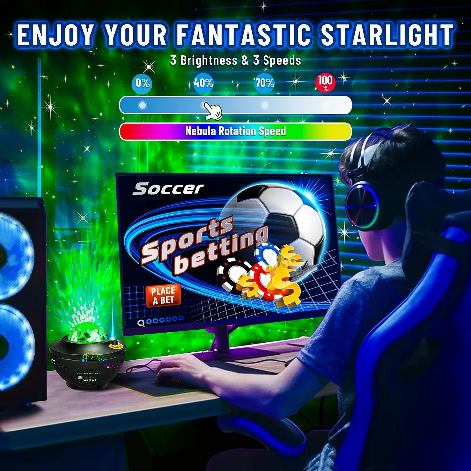 Galaxy Star Projector – Night Light with Bluetooth Music & Ocean Waves – Perfect Gift for Kids