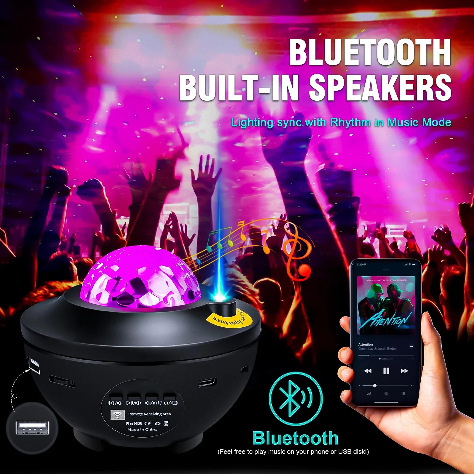 Galaxy Star Projector – Night Light with Bluetooth Music & Ocean Waves – Perfect Gift for Kids
