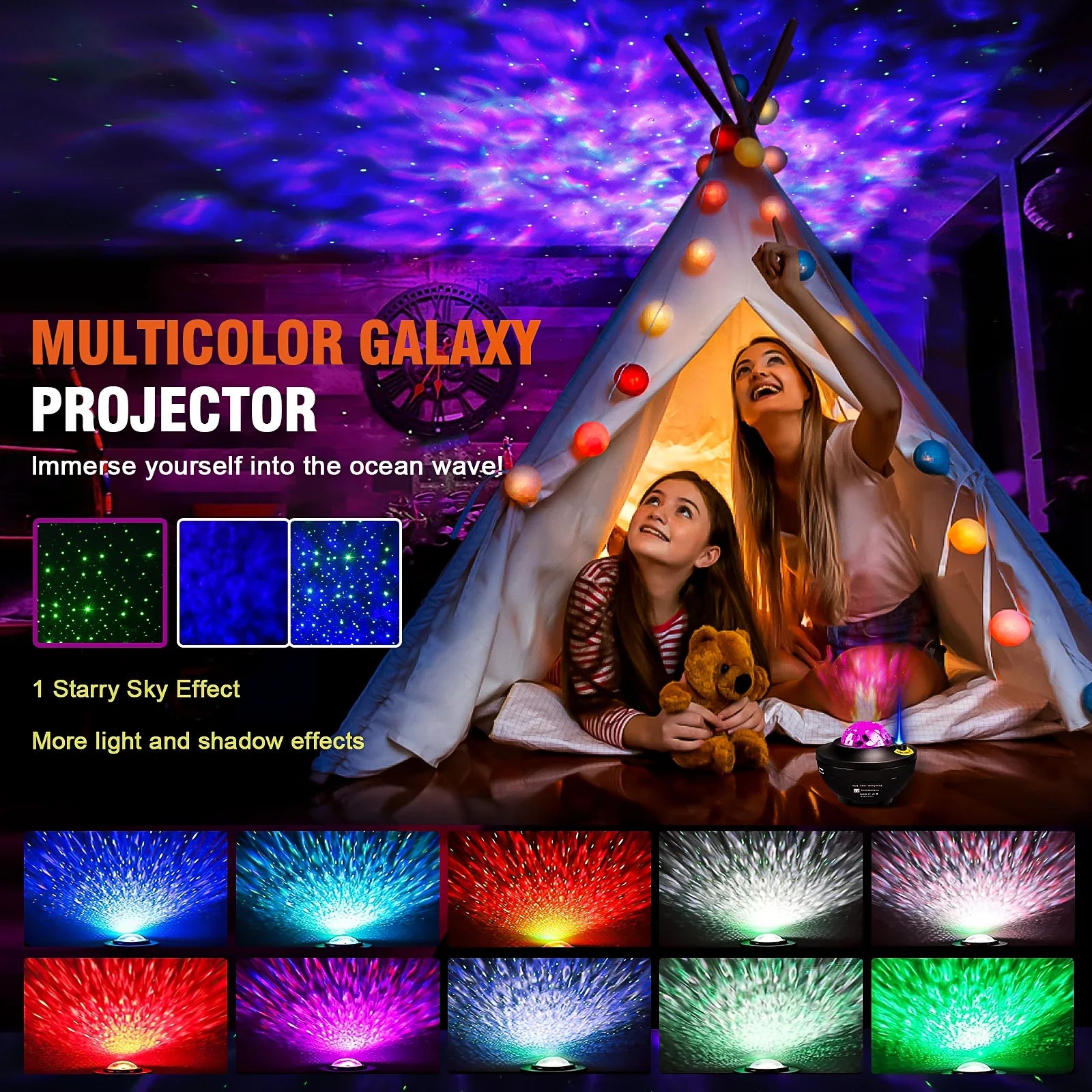 Galaxy Star Projector – Night Light with Bluetooth Music & Ocean Waves – Perfect Gift for Kids